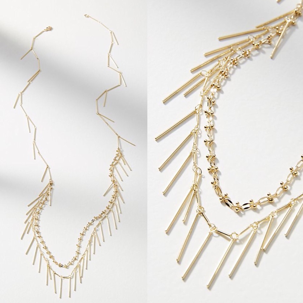 NWT! Anthropologie Gold Fringe Layered Necklace